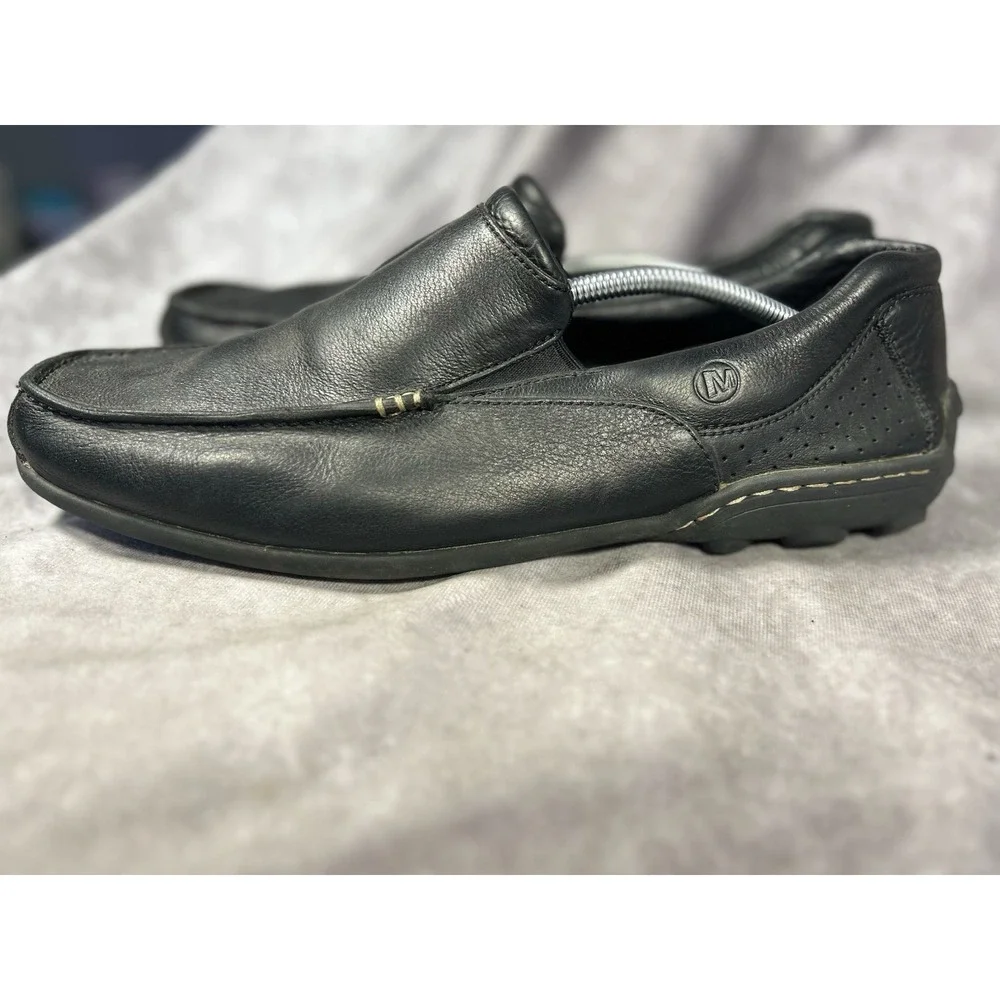 Merrell Mens 14 Black Leather Slip On Loafers Comfort Casual Shoes EU 49